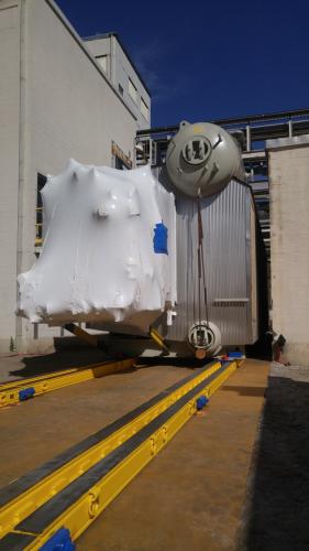 Skidding boilers out of a working paper mill with the HT300 Heavy Track system - courtesy of AME Inc.